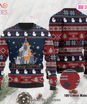 Cat Christmas Holiday Sweater Cat Christmas Holiday Tree Meowy Catmas Christmas Holiday Snowflakes Pattern Ugly Sweater Cat Ugly Sweater
