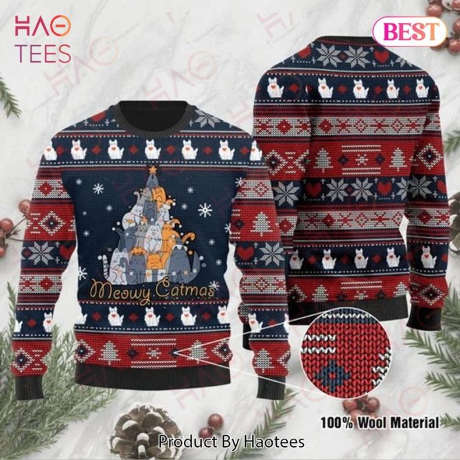 Cat Christmas Holiday Sweater Cat Christmas Holiday Tree Meowy Catmas Christmas Holiday Snowflakes Pattern Ugly Sweater Cat Ugly Sweater