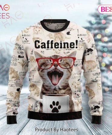 Cat Christmas Holiday Sweater Catfeine Cat And Coffee Ugly Sweater Cat Ugly Sweater