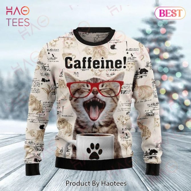 Cat Christmas Holiday Sweater Catfeine Cat And Coffee Ugly Sweater Cat Ugly Sweater