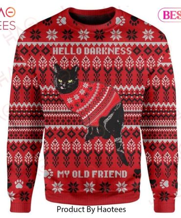 Cozy Cat Ugly Christmas Sweater - Funny 'Hello Darkness' Design - Perfect Holiday Gift!