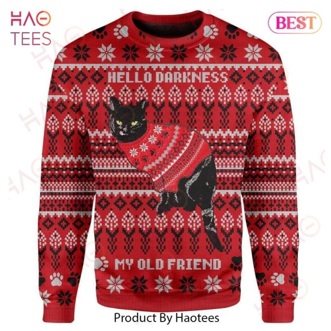 Cozy Cat Ugly Christmas Sweater - Funny 'Hello Darkness' Design - Perfect Holiday Gift!