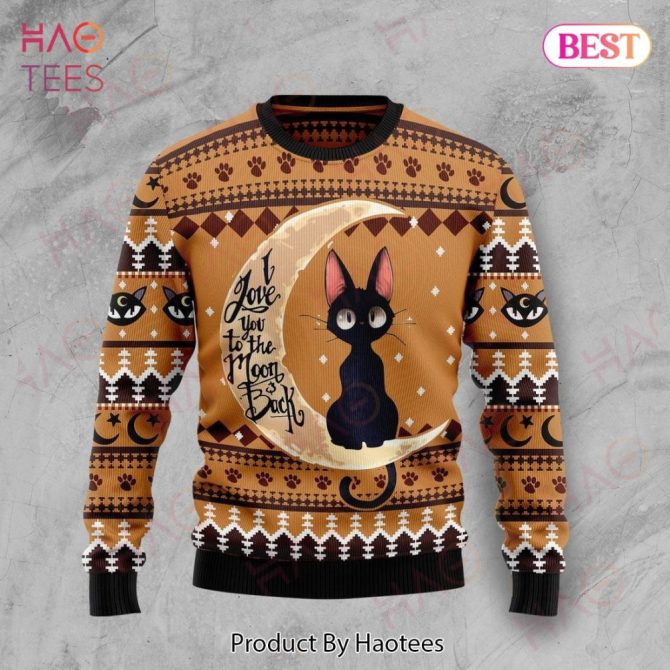 Cat Ugly Sweater Black Cat I Love You To The Moon And Back Sweater Cat Sweater - Image 2