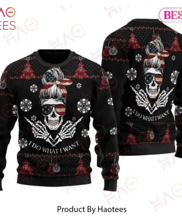 Bold Skull American Flag Ugly Christmas Sweater - Unisex Winter Holiday Knit Top
