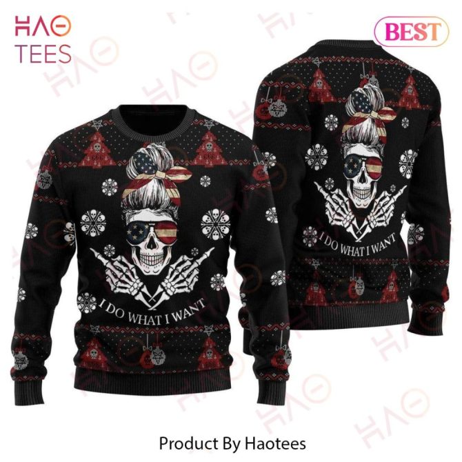 Bold Skull American Flag Ugly Christmas Sweater - Unisex Winter Holiday Knit Top