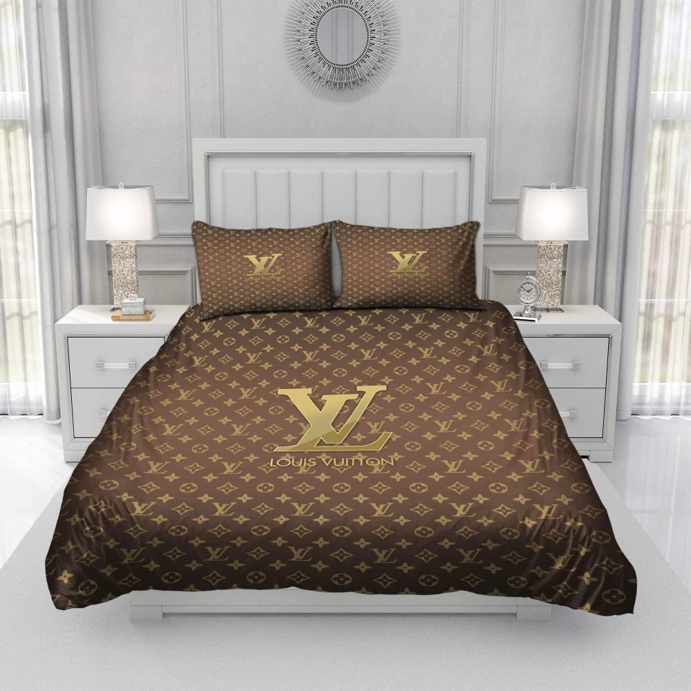 Gold Louis Vuitton Symbol Logo Bedding Sets - Image 3