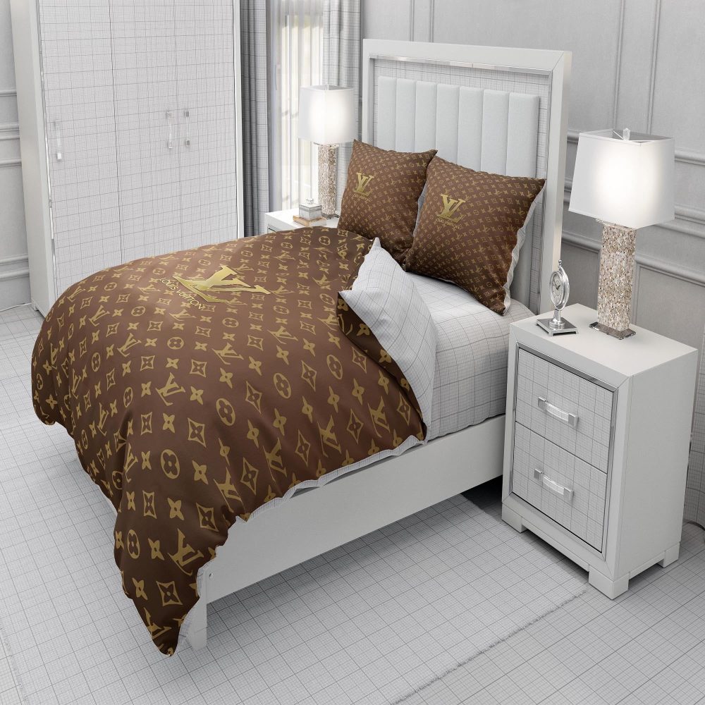 Gold Louis Vuitton Symbol Logo Bedding Sets - Image 6
