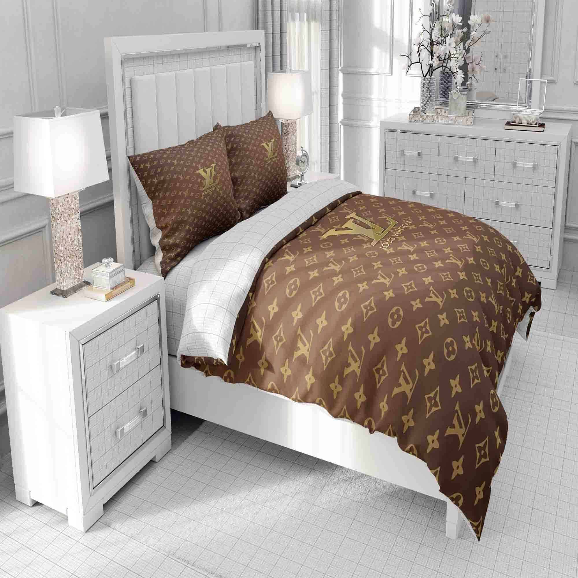 Gold Louis Vuitton Symbol Logo Bedding Sets - Image 7