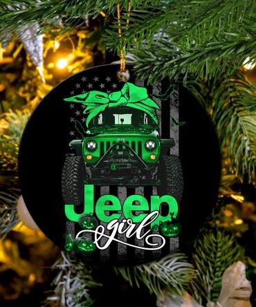 Halloween American Flag Green Jeep Girl Ceramic Ornament Perfect Gift For Holiday