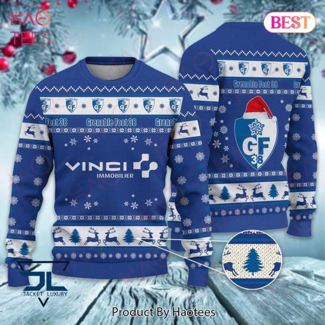 Cozy Grenoble Foot 38 Christmas Sweater - Festive Blue Knit With Snowflakes & Reindeer Design