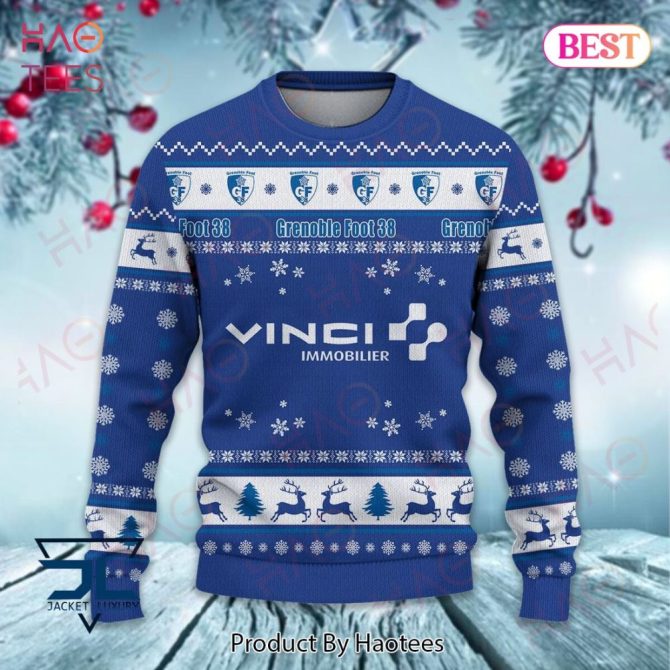 Cozy Grenoble Foot 38 Christmas Sweater - Festive Blue Knit With Snowflakes & Reindeer Design - Image 2