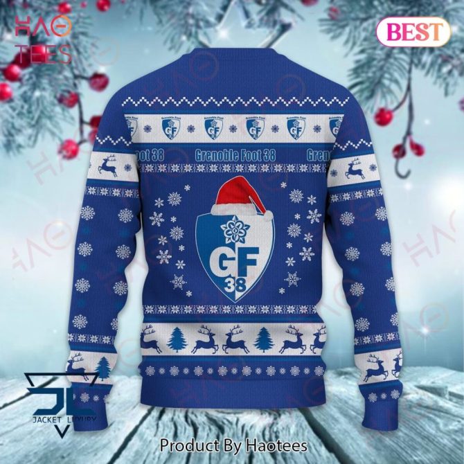 Cozy Grenoble Foot 38 Christmas Sweater - Festive Blue Knit With Snowflakes & Reindeer Design - Image 3