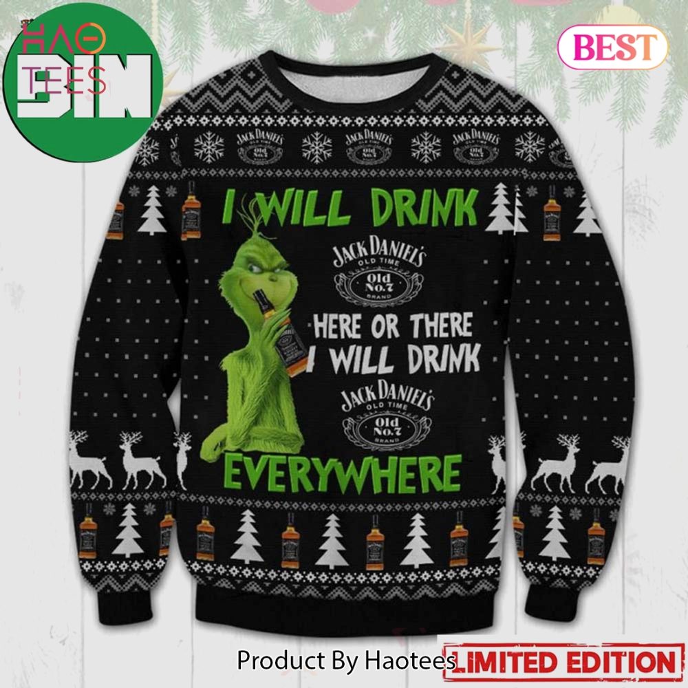 Limited Edition Grinch Jack Daniels Ugly Christmas Ugly Christmas Sweater - Fun Holiday Gift