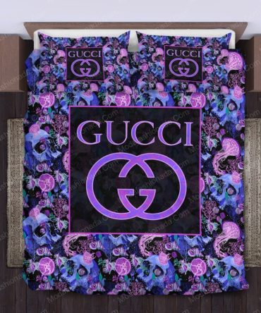 Gucci Pattern Violet Skull Bedding Sets