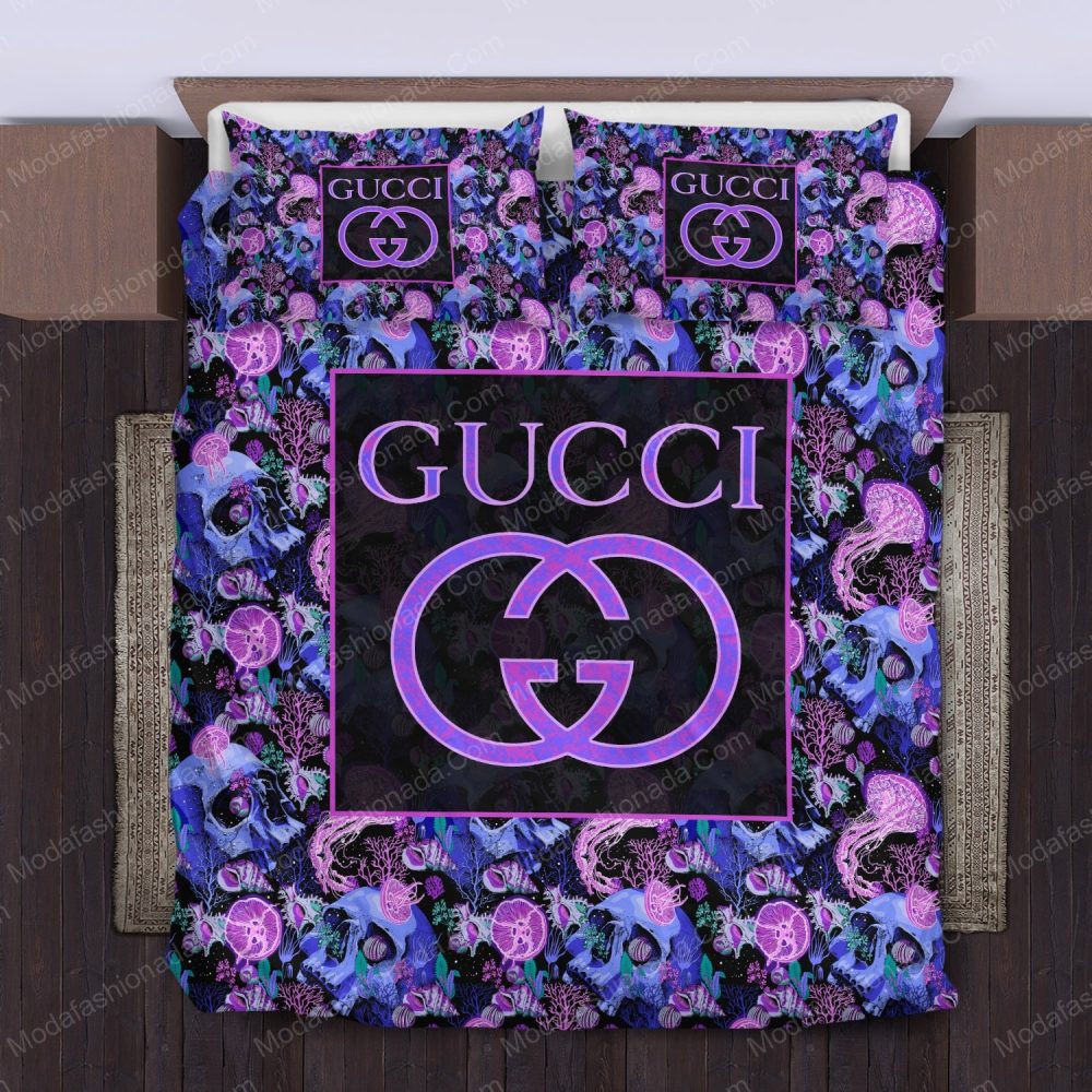 Gucci Pattern Violet Skull Bedding Sets