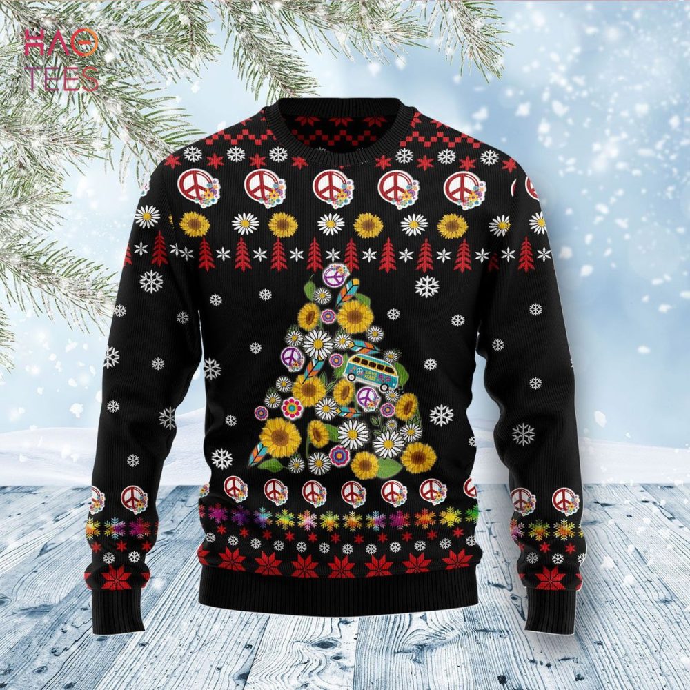 Festive Peace & Love Ugly Christmas Ugly Christmas Sweater - Retro Vw Bus & Sunflower Design - Perfect Holiday Gift!