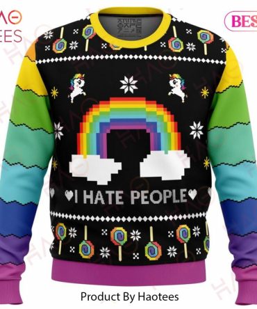 Colorful Unicorn Rainbow Sweater - Funny 'I Hate People' Design – Perfect Ugly Christmas Gift!
