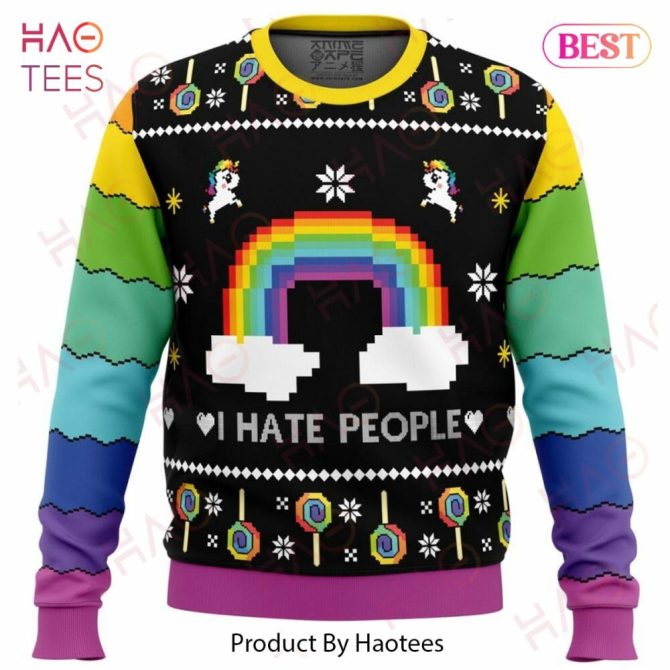 Colorful Unicorn Rainbow Sweater - Funny 'I Hate People' Design – Perfect Ugly Christmas Gift!