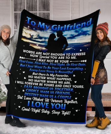 I Love You Girlfriend Blue Black Background Blanket