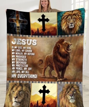 Jesus Is My God My King Lion Cross For Christ Christian Blanket