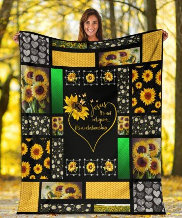 Jesus Its Not Religion Its A Relationship Hippie Sunflower For Christ Christian Blanket