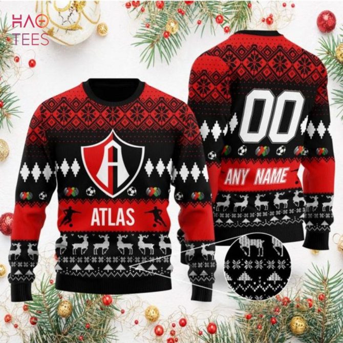 Customizable Atlas Soccer Ugly Christmas Sweater - Personalized Name & Number - Festive Holiday Gift
