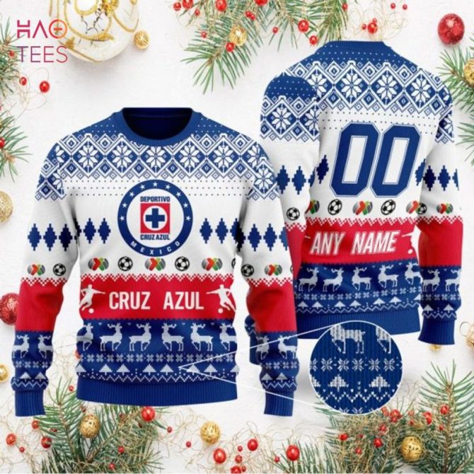 Personalized Cruz Azul Christmas Sweater – Custom Name & Number, Festive Soccer Gift!