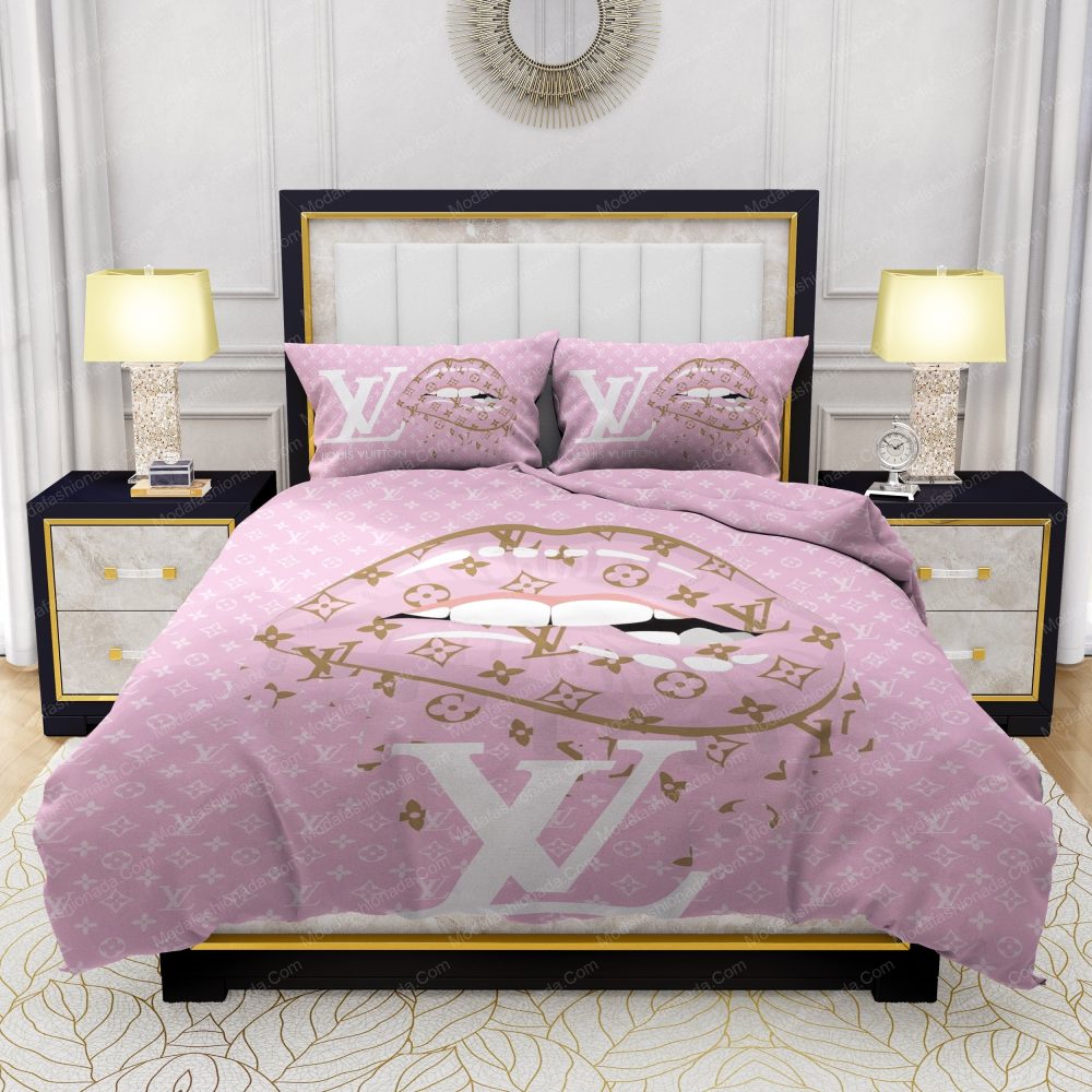 Lips With Louis Vuitton Pattern Bedding Sets
