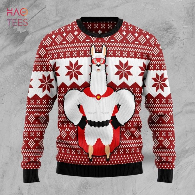Cozy Llama Hero Ugly Christmas Sweater - Funny Festive Knitwear Gift