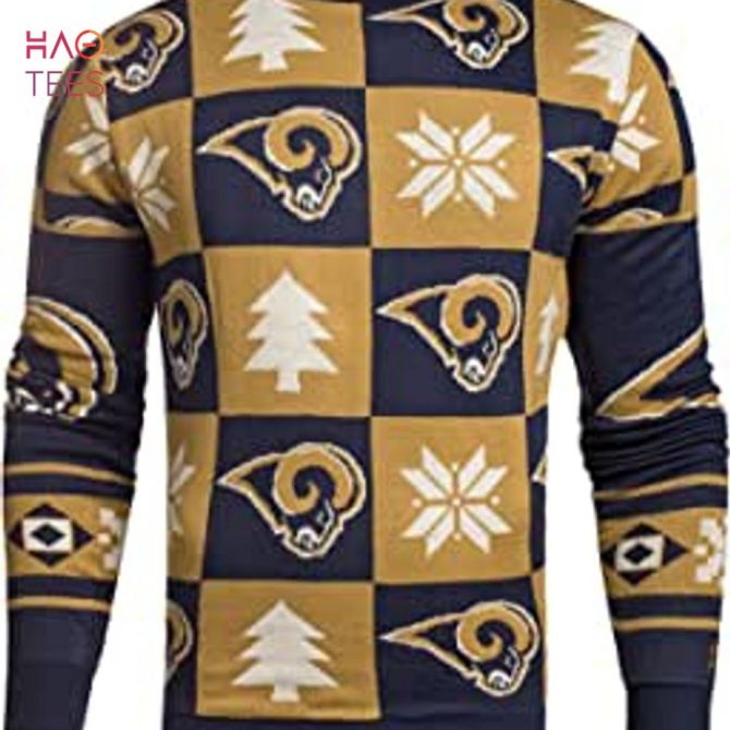 Best Los Angeles Rams Patches Nfl Ugly Crew Neck Ugly Christmas Sweater By Forever Collectibles