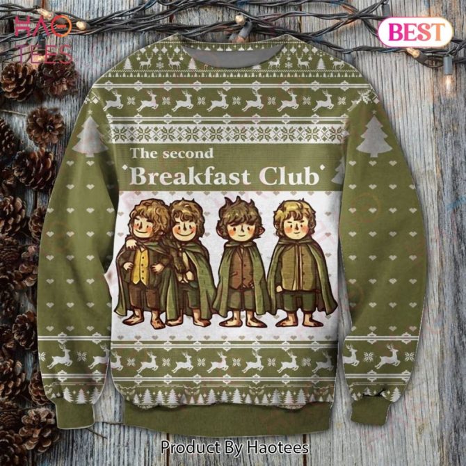 Cozy Hobbit-Themed 'Second Breakfast Club' Holiday Sweater – Perfect Gift For Fans!