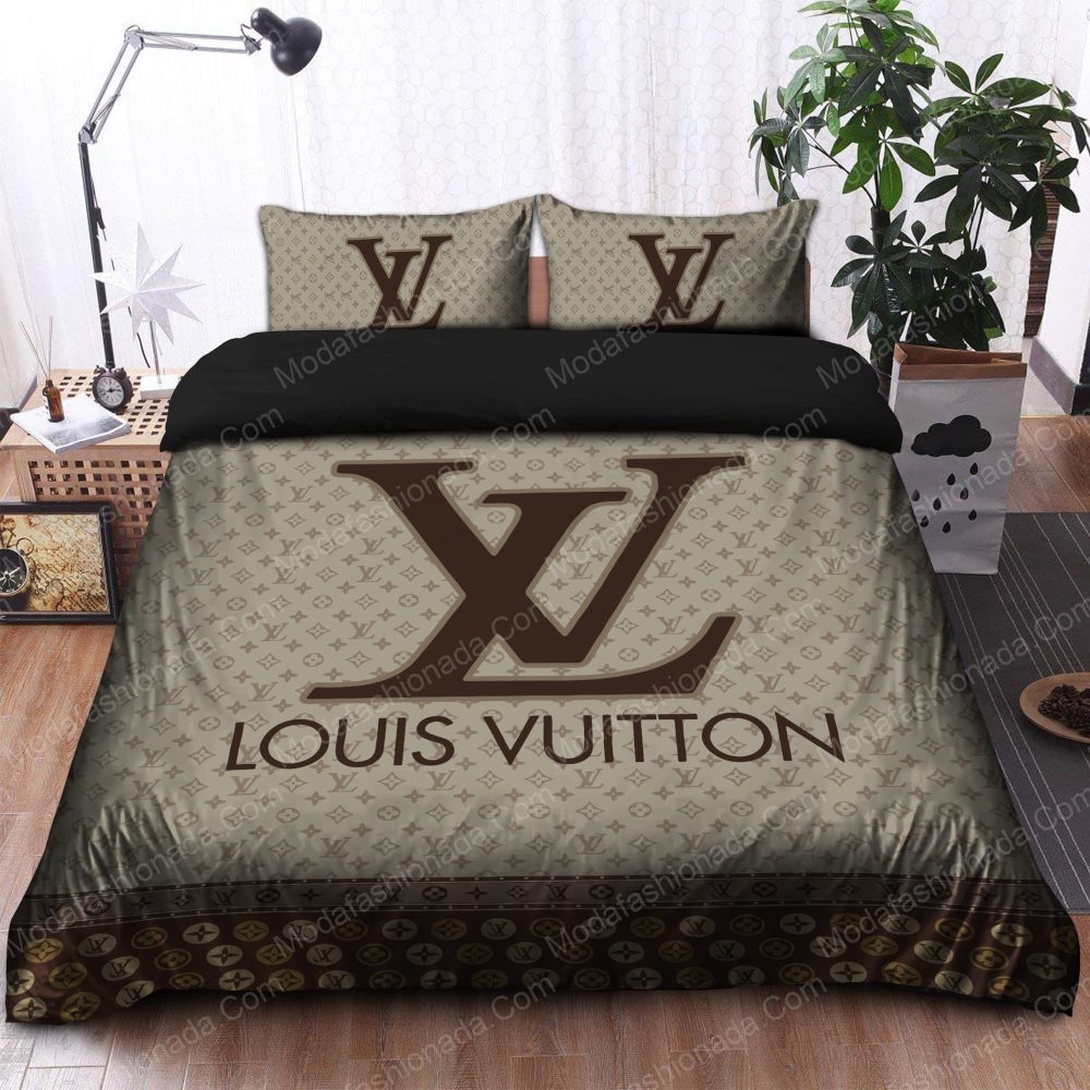 Brown And Beige Lv Logo Bedding Sets - Image 3