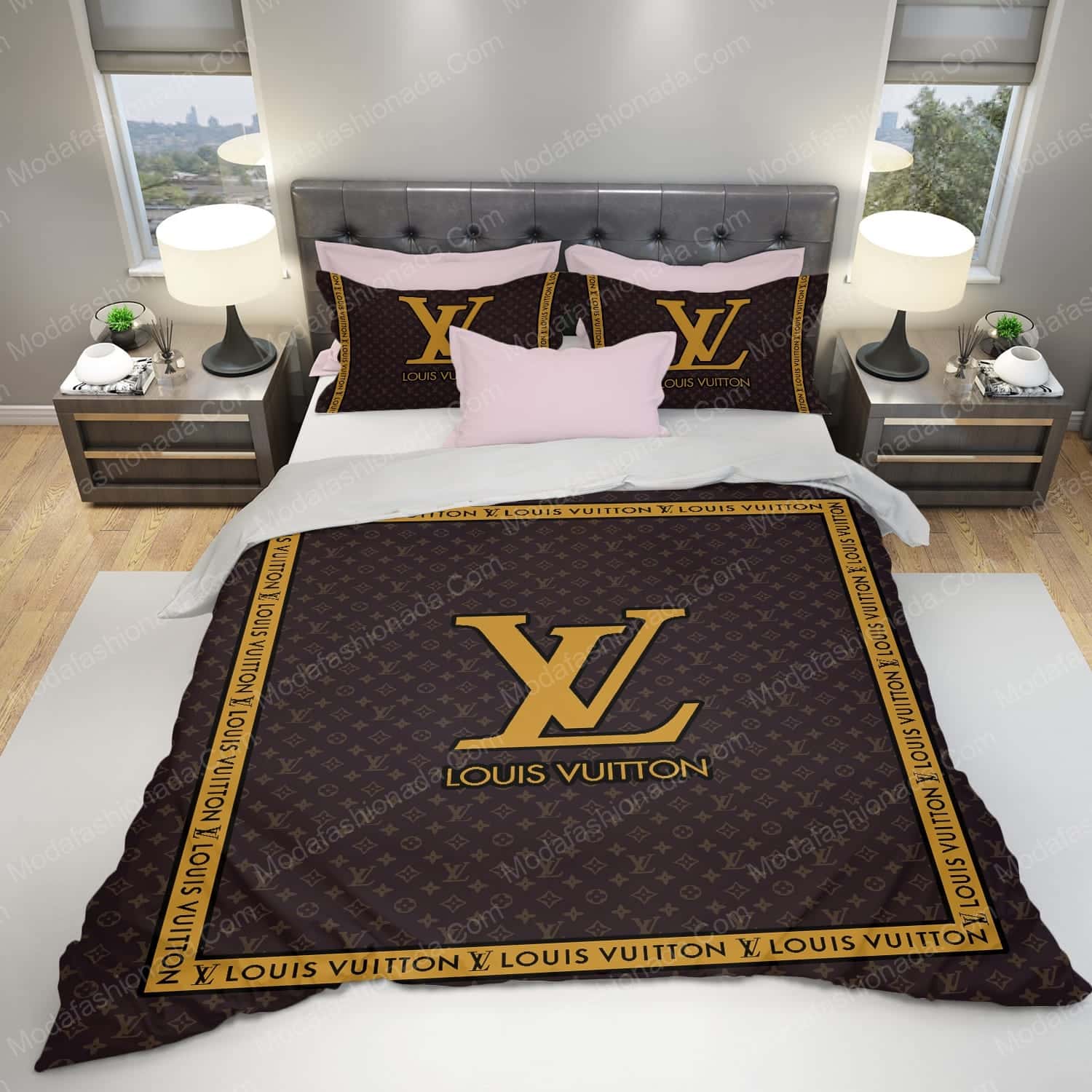 Brown Gold Louis Vuitton Brands Bedding Sets - Image 2