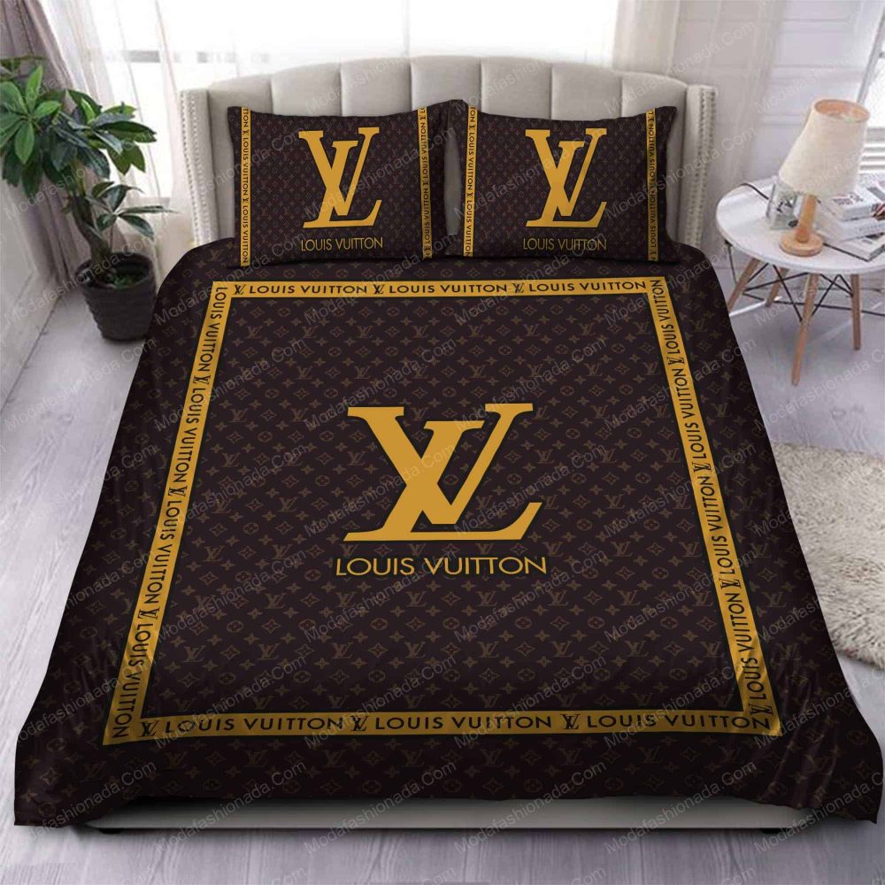 Brown Gold Louis Vuitton Brands Bedding Sets - Image 5