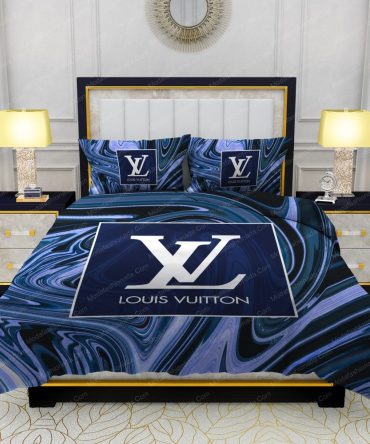 Louis Vuitton Dark Blue Marble Background Bedding Sets
