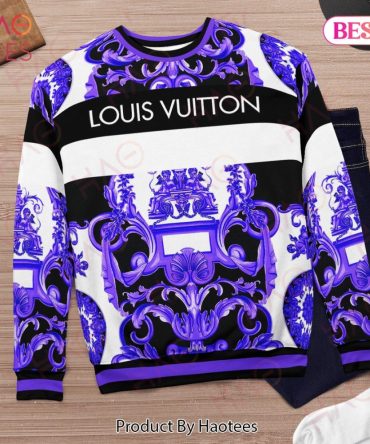 Best Louis Vuitton Purple Multi Baroque Print Ugly Christmas Holiday Sweater Limited Edition