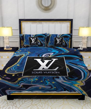 Louis Vuitton Watercolor Background With Golden Foil Bedding Sets