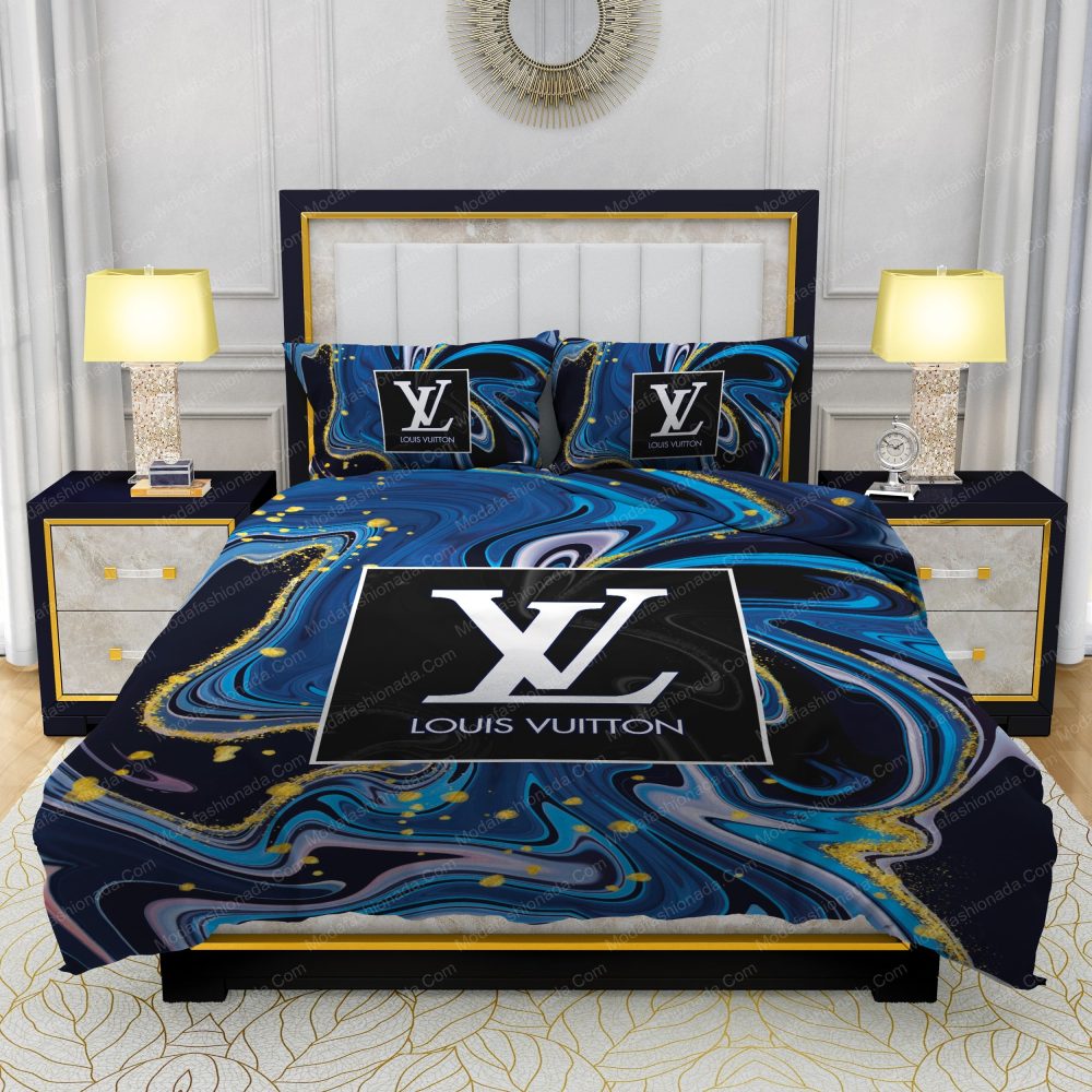 Louis Vuitton Watercolor Background With Golden Foil Bedding Sets