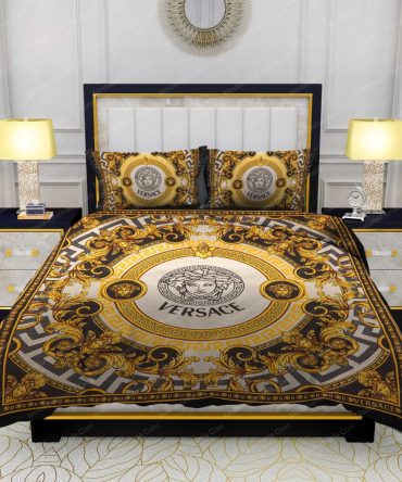 Luxurious Versace Logo Intricate Gold And Black Baroque Patterns Bedding Sets