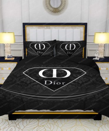 Luxury Black With White Dior Logo Diamond Style Bedding Sets