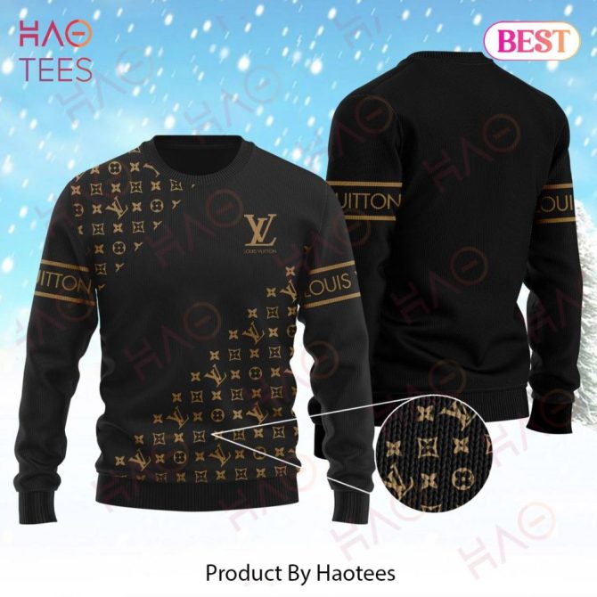 Best Luxury Lv Strip Gold In Black Xmas Ugly Sweater Christmas Holiday Gift Limited Edition