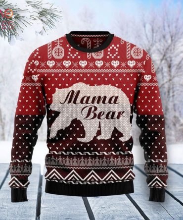 Cozy Mama Bear Christmas Sweater - Festive Red Knit For Winter Warmth