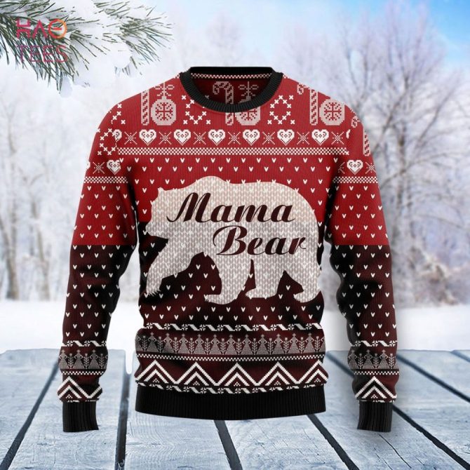 Cozy Mama Bear Christmas Sweater - Festive Red Knit For Winter Warmth