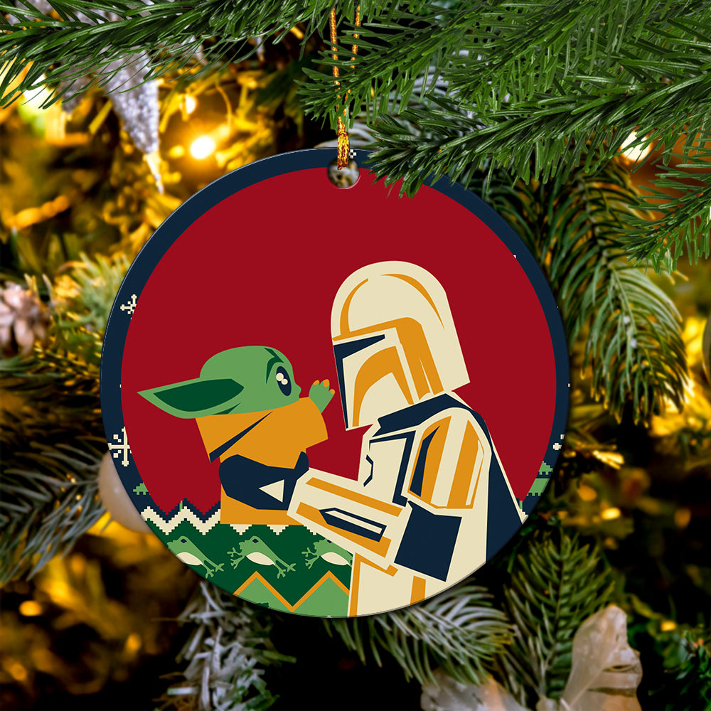 Mandalorian Holding Baby Yoda Ceramic Ornament Perfect Gift For Holiday - Image 3