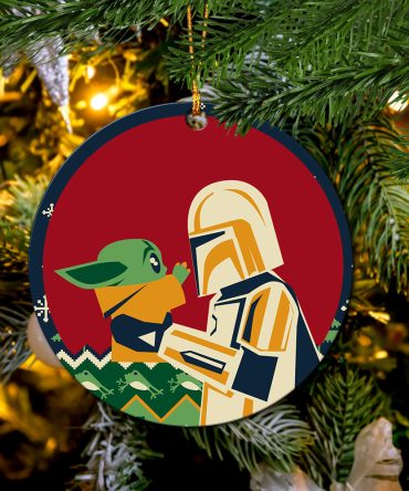Mandalorian Holding Baby Yoda Ceramic Ornament Perfect Gift For Holiday