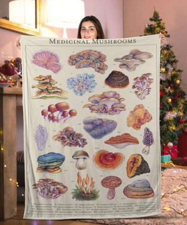 Cozy Medicinal Mushroom Blanket - Soft, Illustrated Fungi Throw For Nature Lovers