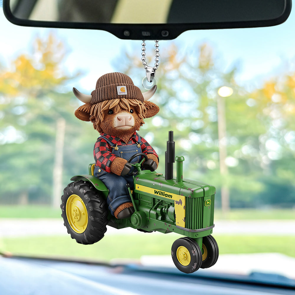 Highland Cow Car Ornament - Personalized Gifts For Farmers 03Nati040925