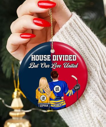 Hockey Couple Ornament - House Divided - Custom Team Logo Gifts For Ice Hockey Lovers