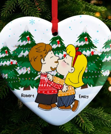 Kissing Couple - Personalized Christmas Gifts - Couple Heart Ornament