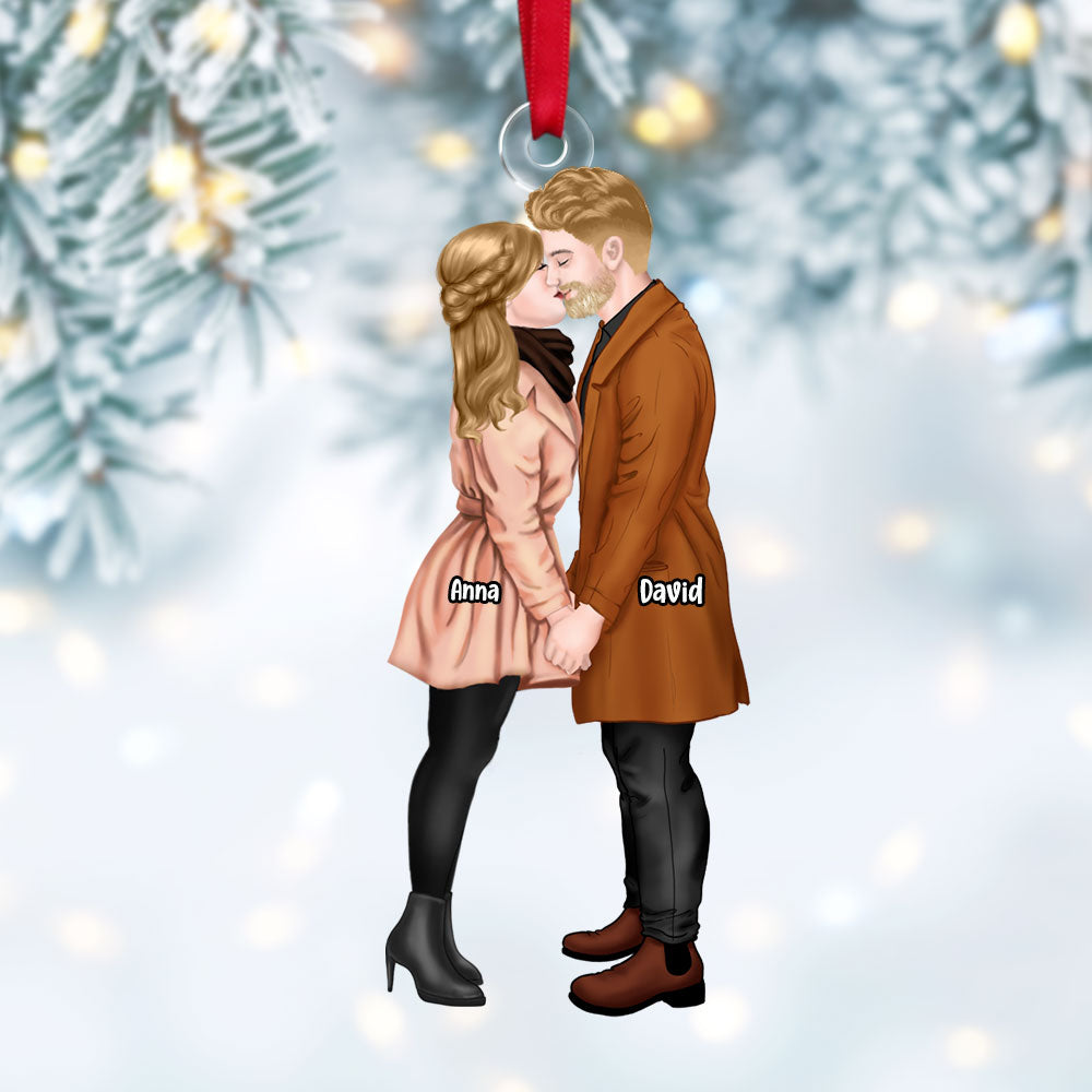 Personalized Christmas Gift For Couple Ornament Couple Kissing 013Acti111124Pa
